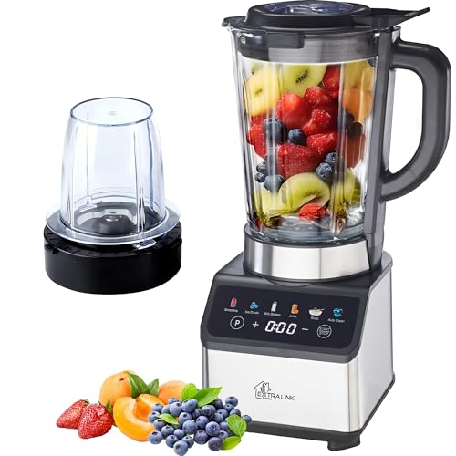 Extralink Batidora de vaso de 1200 W, batidora de 6 programas, panel táctil, capacidad de 1,5 litros, apta para lavavajillas, batidora de alto rendimiento para cocina, vaso de cristal, picadora de