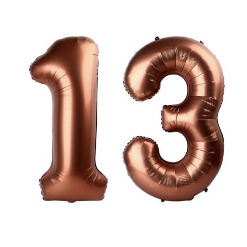 Dunkelbrauner Ballon Zahl 13, 101,6 cm, Kaffeebraun 13 Zahlenballons, 13. braune Geburtstagsdekorationen, Schokoladenbraun 13 Jahre alte Mädchen Jungen Dunkelbraun Partyzubehör
