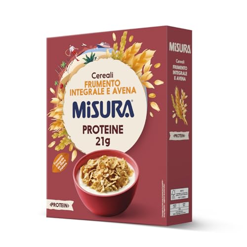 Misura Protein Fiocchi di Cereali Proteici - con Frumento Integrale, Riso e Avena, Ricchi di Proteine e di Fibre, Packaging in Carta Certificata FSC, Confezione da 320 gr