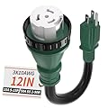 PlugSaf 50 Amp to 15 Amp 110V RV Adapter Plug, 15A Male to 50A Female RV Power Adapter with Twist Lock Plug, Dogbone RV Electrical Adapter for RV Camper, NEMA 5-15P SS 2-50R, 10/3 STW Cord 12" Green