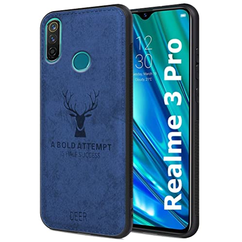 Image of REALCASE Realme 3 Pro Back Cover Case Stylish | Deer Fabric 3D Full Protective Side Grip Bumper | Shock Proof Case Back Cover for Oppo Realme 3 Pro (Blue)