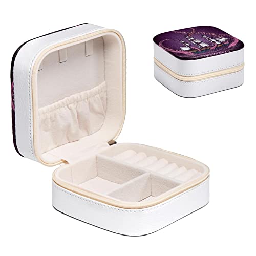 Boîte à bijoux violette compacte avec miroir pour ranger bagues et colliers