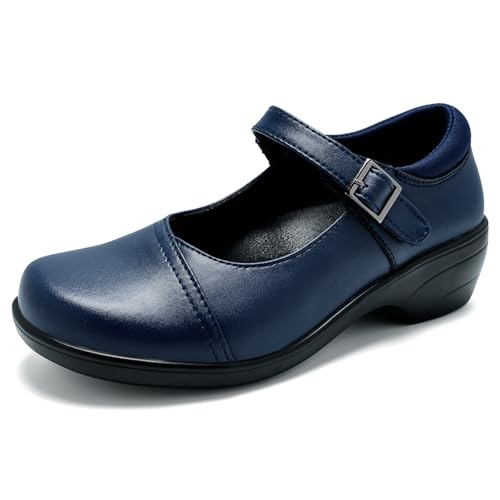 Ysekloiy Mary Jane Shoes Women Leather Ankle Strap Arch Support Memory Foam Round Toe Loafers for...