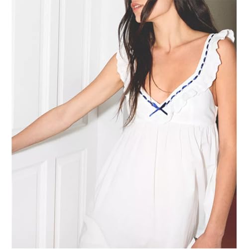 Image of Women Y2K Babydoll Mini Dress Cute Bow Lace Trim Pleated Ruffle Short Sundress Casual Party Vacation One Pieces