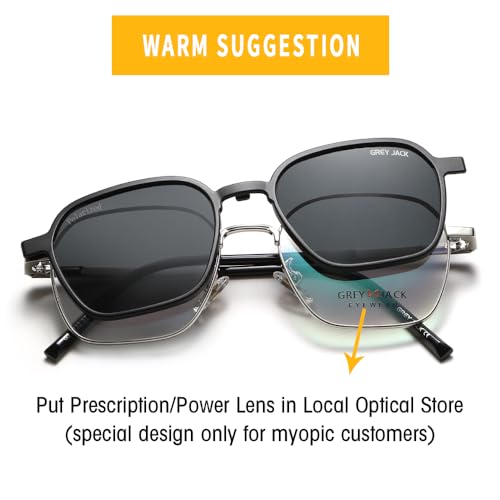 Image of grey jack Square Clip on Glasses with Spring Hinge,Metal Frame 3 in 1 Magentic Sunglasses for Myopic Men Women 8133