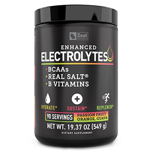 Enhanced Electrolyte Powder (Passion Fruit Orange Guava | 90ct.) + BCAA, B-Vitamins & Real SaltÂ® - Hydration Powder w Potassium, Sodium, Zinc, Magnesium for Hydration