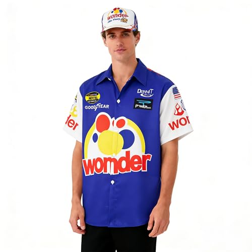 Ricky Bobby Shirt Talladega Nights Costume Racing Button Down Short Sleeve Shirt(Blue 3XL)