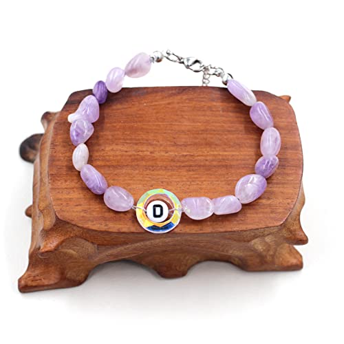 Image of Uloveido Purple Natural Stone and Austrian Crystal Letter Bracelet, Personalized Initial Jewelry for Women A-Z 26 Letters