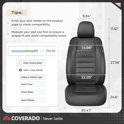 Image of Car Seat Covers Front Seats, Memory Foam Leather Car Seat Covers, Automotive Mesh Seat Covers 2 Pack, Airbag-Compatible, Black Seat Covers for SUV Sedan Truck