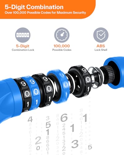 Image of Sportneer Bike Lock: 5 Digit Combination High Security Anti Theft Bike Chain Lock - 3.6ft Heavy Duty Keyless Bicycle Lock for Bike, Motorcycle, Scooter, Door & Gate - 6mm Thick, Easy to Use, Blue
