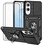 Dechyi Cover per Samsung galaxy S25 Edge 5G con Vetro Temperato Custodia con Scorrevole Protezione Fotocamera Custodia Rotante Anello Supporto Antiurto TPU Bumper Custodie-Nero
