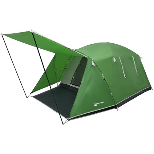 4 Person Camping Tent - Water-Resistant Outdoor Shelter with Attached Porch Canopy and Carrying Bag by Wakeman Outdoors (Green)