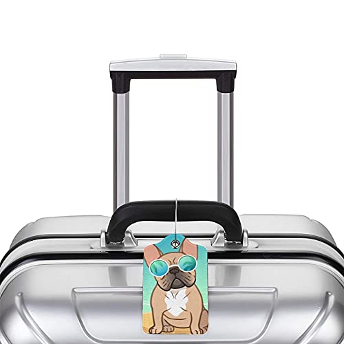 Cute French Bull Dog Luggage Tags Set Of 2 Leather Stainless Steel Loop Label Tag For Travel Bag Suitcase #TOP4