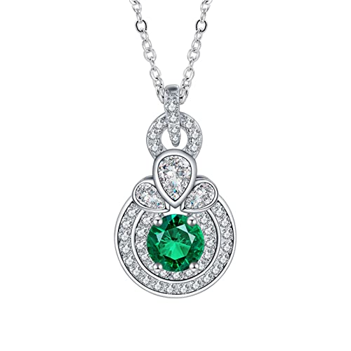 Émeraude créée ronde de 0,5 CT en pendentif argent, cadeau idéal mère et sœur