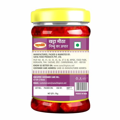 Image of Suruchi Khatta Mitha Lemon Pickle - 1kg | Nimbu Ka Metha Achar | Sweet Tangy Flavourful | Authentic Indian Sweet Lemon Pickle (Pack of 1)