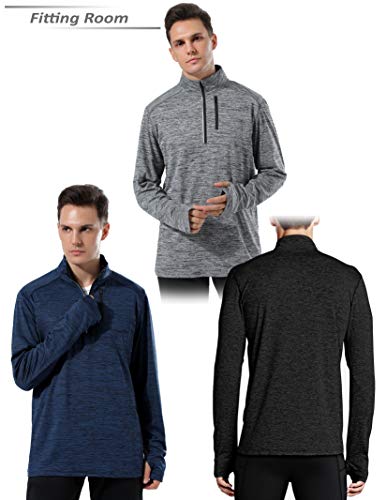 Liberty Imports Pack of 3 Men's Performance Quarter Zip Pullovers with Pockets, Quick Dry Active Long Sleeve Shirts (Edition 1, X-Large)