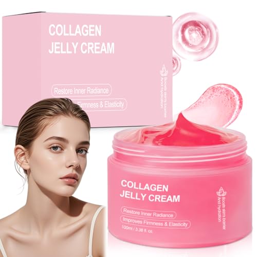 Collagen Jelly Cream, 100g Crema Colageno Facial, Jelly Cremas Coreanas Faciales, Crema Hidratante Facial Mujer, Rico en Niacinamida, Crema Hidratante Cara para Todo Tipo de Piel