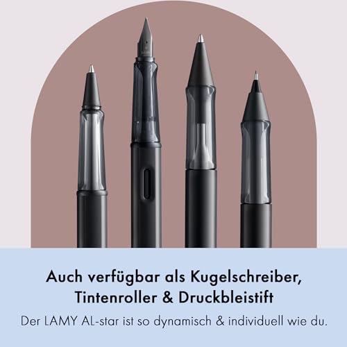 Image of LAMY AL-star black - Fountain Pen with ergonomic grip & black steel nib in size M - lightweight aluminum body - including LAMY T 10 blue cartridge - Right-Handed