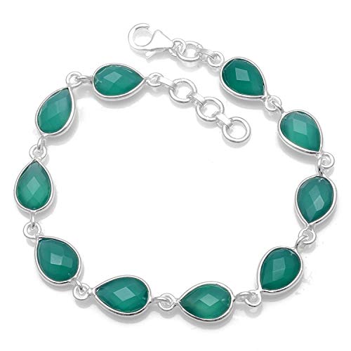 Bracelet onyx vert argent sterling femme fille : bijou pierres naturelles