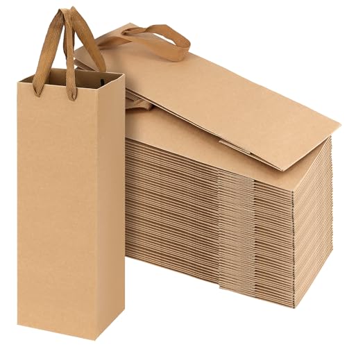 Recopilación de Bolsas para botellas - solo los mejores. 46 MANCHAP - 60 bolsas de vino de papel kraft, 13.7 x 4.3 x 3.5 pulgadas con asa, bolsas de vino para negocios, fiestas