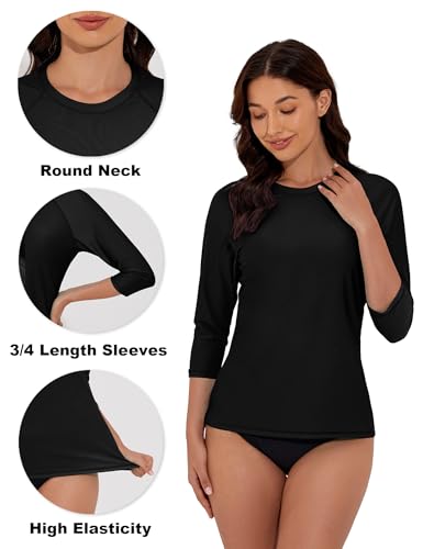 Tournesol Women's Rash Guard 3/4 Sleeve Swim Shirts SPF & UV Protection Rashguard Swimsuit Tops Round Neck Swimwear Top4