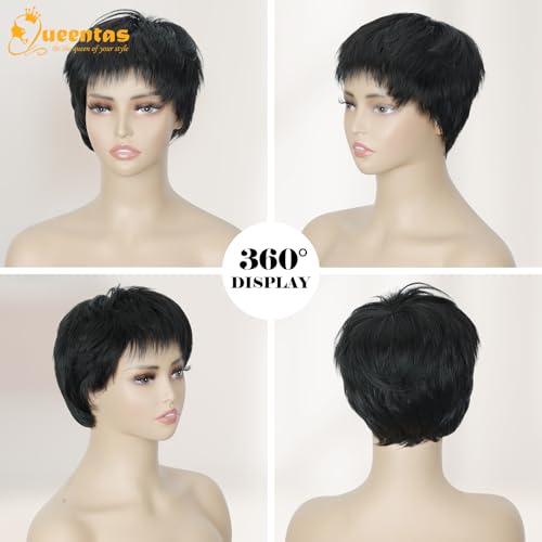 Image of QUEENTAS Short Black Wigs for Women Pixie Layered Wig Glueless Natural Looking Synthetic Wigs for Daily and Cosplay(Black)