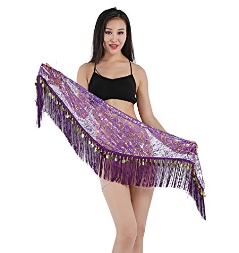 Women's Tassels Fringed Sequins Triangle Belly Dance Hip Scarf Skirt Waist Belt for Outfits Performance