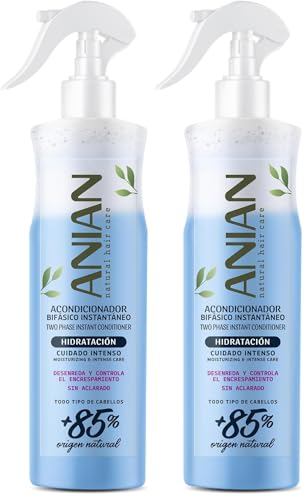 ANIAN - Acondicionador sin Aclarado, 400 ml, Acondicionador Bifásico Hidratación, para Todo Tipo de Cabellos, Desenreda y Controla el Encrespamiento, con Proteína de Seda, Trigo y Queratina