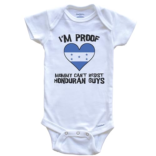 Image of I'm Proof Mommy Can't Resist Honduran Guys Honduras Flag Heart One Piece Baby Bodysuit