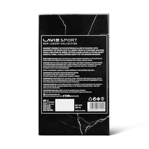 Image of Lavie Sport Shadow | Long Lasting Perfume for Men | EDP 100ml |Bergamot, Pepper, Oud, Amber, Leather, Vetiver, Musk | Premium Unisex Fragrance