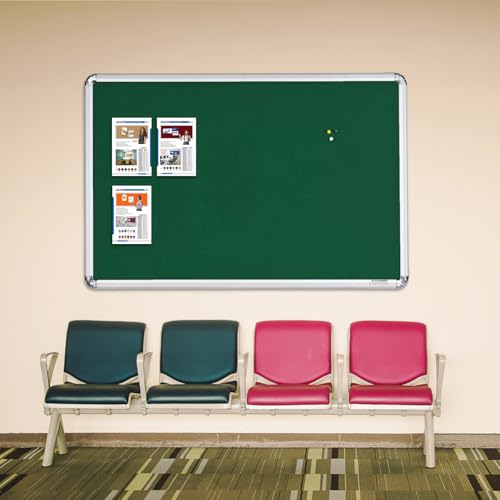 Image of ALKOSIGN Astra Felt Notice Board - Green (2 x 4 Feet) | Bulletin, Pin-up, Display, Push Pins, Announcement, Soft Message Board for School, College, Office, Study Room
