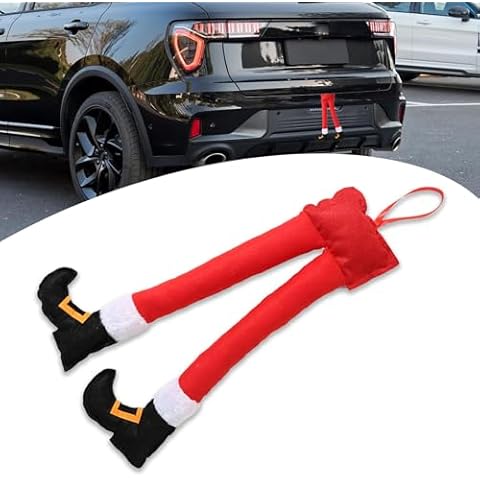 cerfioo 1 PC Car Trunk Santa Leg Decoration, 19.29" x 9.84" Durable Anti-Fade Fabric Plush Stuffed Hanging Ornament, Snap-on Extended Legs Cute Christmas Accessory, Universal for Cars (Red) Cover