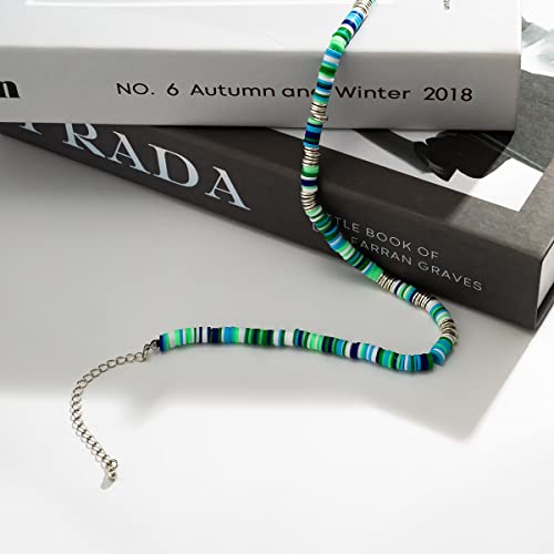 Bohemian Clay Soft Flake Clavicle Necklace,Colorful Polymer Splicing Clavicle Chain Summer Beach Vacation Jewelry For Men Women (Green) #TOP3