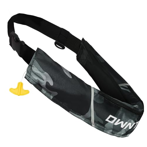 Owntop Inflatable Swim Jacket for Adults Low Profile Manual Inflate Belt Pack Swim Vest Waist for Kayak Fishing Paddle Sports Camo Black