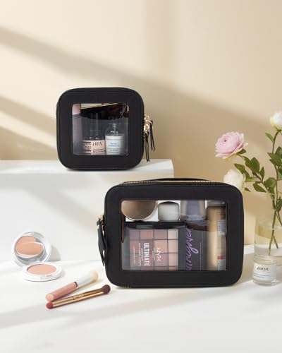 KOTORA Small Makeup Bag for Purse Cute Travel Makeup Bag Clear Cosmetic Bag with Zipper, Car Make Up Bag Organizer Storage Traveling Car Accessories Travel Essentials for Women (Black)4
