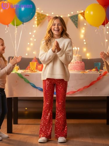 Image of WELAKEN Sequin Casual Pants for Girls with Lining Kids & Little Girl's Sparkling Trousers