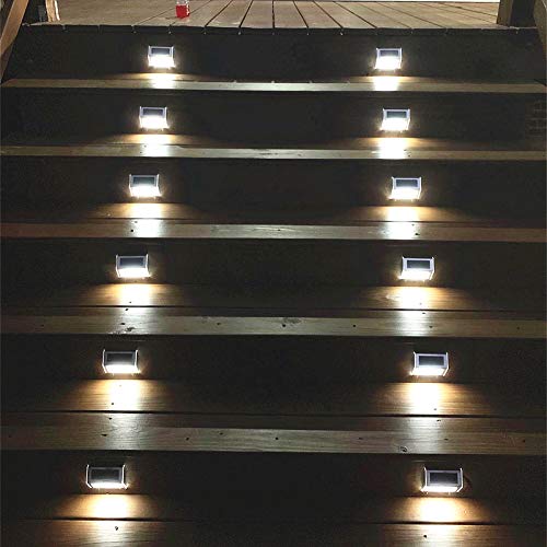 Solar Lights Outdoor Waterproof Deck Light, Solar Stair Lights Outside LED Step Lighting Stainless Steel for Paths Patio Garden Yard, Pack of 6