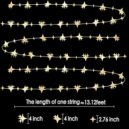 Image of Glitter Champagne Four-Angle Star Paper Garland Banner Decor 40 Feet Twinkle Champagne Star Hanging Bunting Banner Backdrop for Wedding Baby Shower Birthday Graduation Disco Party Decorations