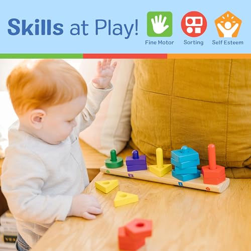 Image of Melissa & Doug Stack and Sort Board - Wooden Educational Toy with 15 Solid Wood Pieces (Pack of 12)
