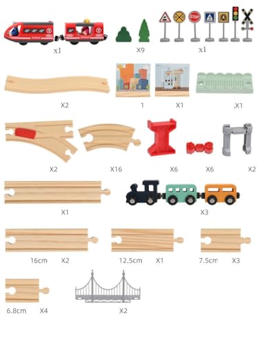Image of Wooden Train Track Set for Kids Age 3+ | 72-Pc Railway Track Toy with Battery Operated Engine Wooden Trains, Multi-Level Bridge & Construction Accessories Universal Fit | Gift for Boys & Girls