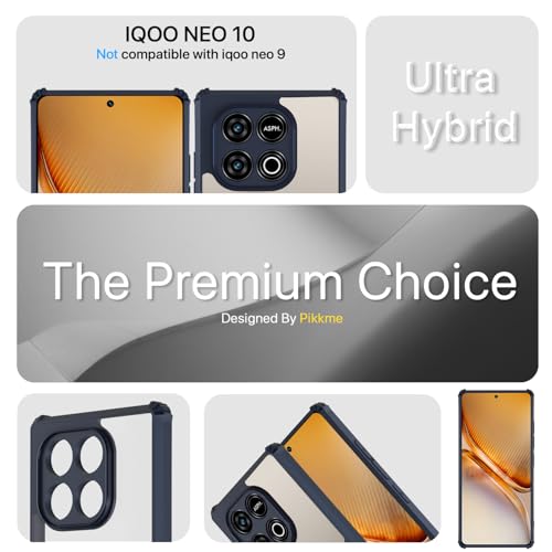 Image of Pikkme Back Cover for iQOO Neo 10 5G / Vivo Y300 GT 5G | Ultra Hyrbid | Full Camera Protection | Raised Edge | Crystal Clear Transparent Bumper Case (Blue)