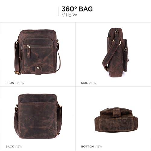 Image of Premium Genuine Leather Messenger Sling Bag for Men & Women - Multipurpose Crossbody Bag with Adjustable Strap & Multiple Pockets for Travel, Office, Work, College & Daily Use