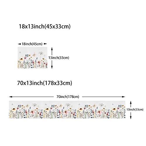 Llsty Spring Floral Table Runner And Placemats Set Of 6 Summer Flowers Linen Burlap Place Mats Cloth Dining Mat Sets Watercolor Plants Table Mats Sets With Table Runners Washable Decor 70 Inches Long #TOP2