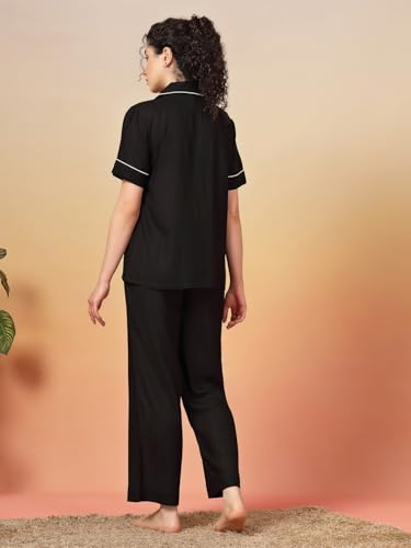 Image of Night Suit for Women's| Solid Night Dress| Half Sleeves Shirt and Pajama Set
