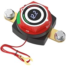 cnaodun Side Post Battery Disconnect Switch 12V with LED Voltmeter, DC5-80V Car Battery Disconnect Switch Kill Switch for Car, RV, Boat, Marine On Off Battery Cut Off