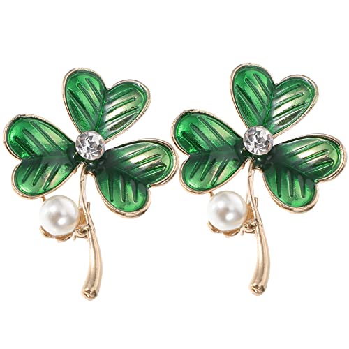 Amosfun 2 Pcs Green Crystal Brooch Pin Shamrock Enamel Lapel Pins St Patricks Day Brooch Pin Saint Patricks Day Party Favor