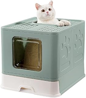 Pawsayes Cat Litter Tray Litter box with Lid XXL, Large Foldable Top Entry Kitty Litter Box with Drawer Pan and Scoop