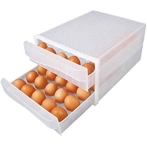 HoroM Plastic Frige Egg Holder Countertop, 60 Eggs Holder for Refrigerator, 2-Layer Chicken Egg Storage Container Cover