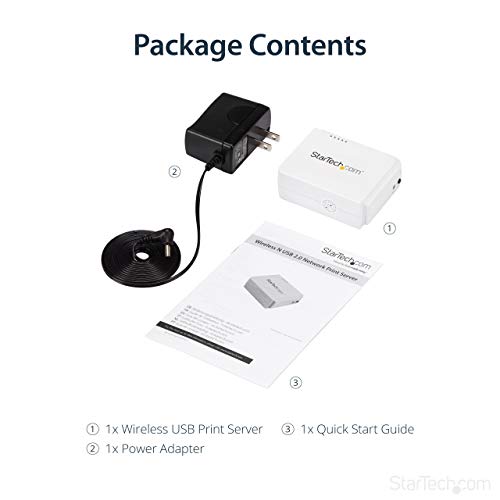 Image of StarTech 1-Port Wireless N Network USB 2.0 Print Server, TAA (PM1115UW) | 10 /100Mbps Ethernet USB Printer Server Adapter, Windows 10, 802.11 b /g /n