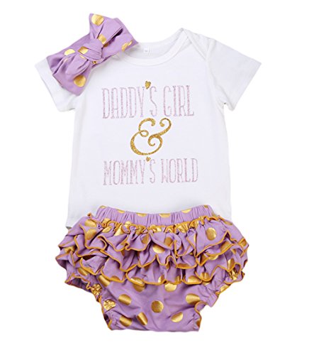 Image of Newborn Baby Girls Clothes Daddy Mommy Outfit Rompers+Ruffel Pants Shorts+Headband 3PCS Clothing Set